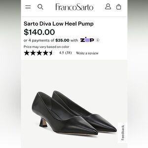 Franco Sarto low heel black pumps; size 9.